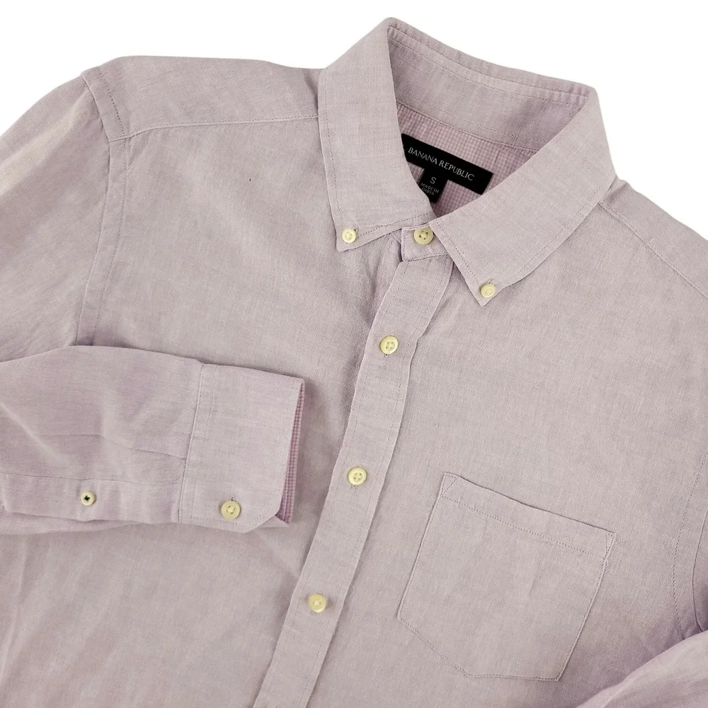 Banana Republic Shirt Mens S Purple Solid Long Sleeve Button Up Linen Cotton
